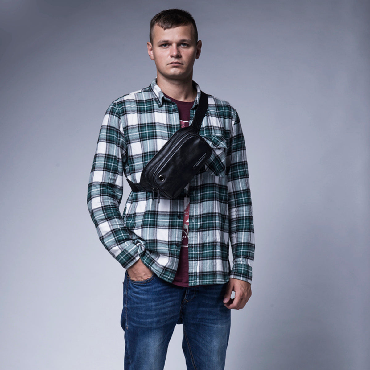 EnzoDesign Cowhide Leather Waist Bag