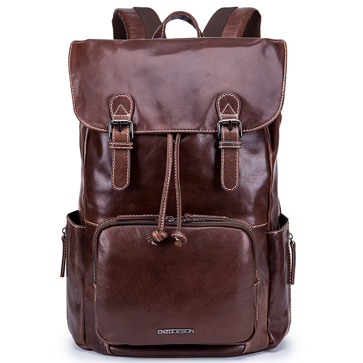 EnzoDesign Cow Nappa Leather Wallet Multi Pockets 15" Laptop Backpack