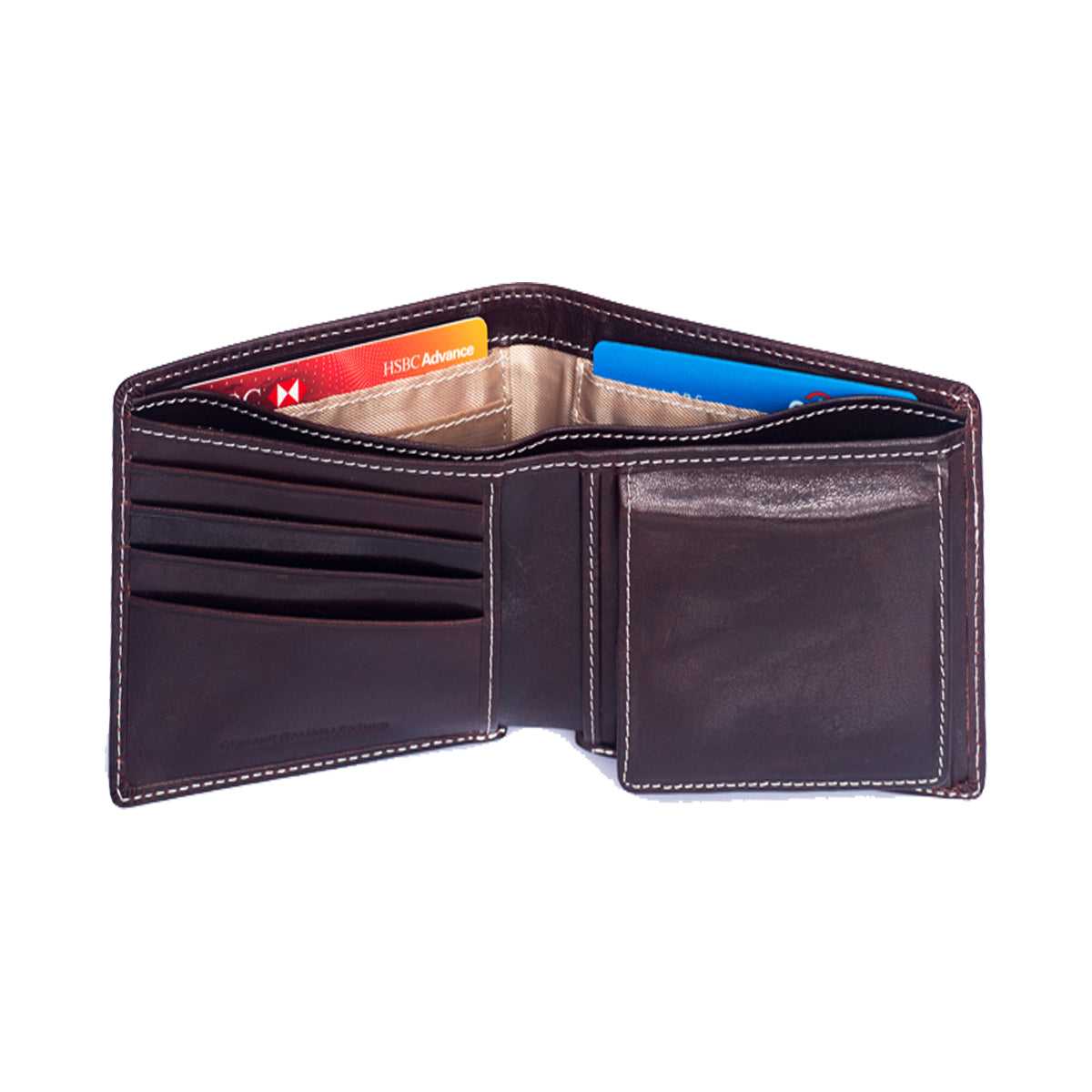 EnzoDesign Brown Leather Wallet w/ Coin Box