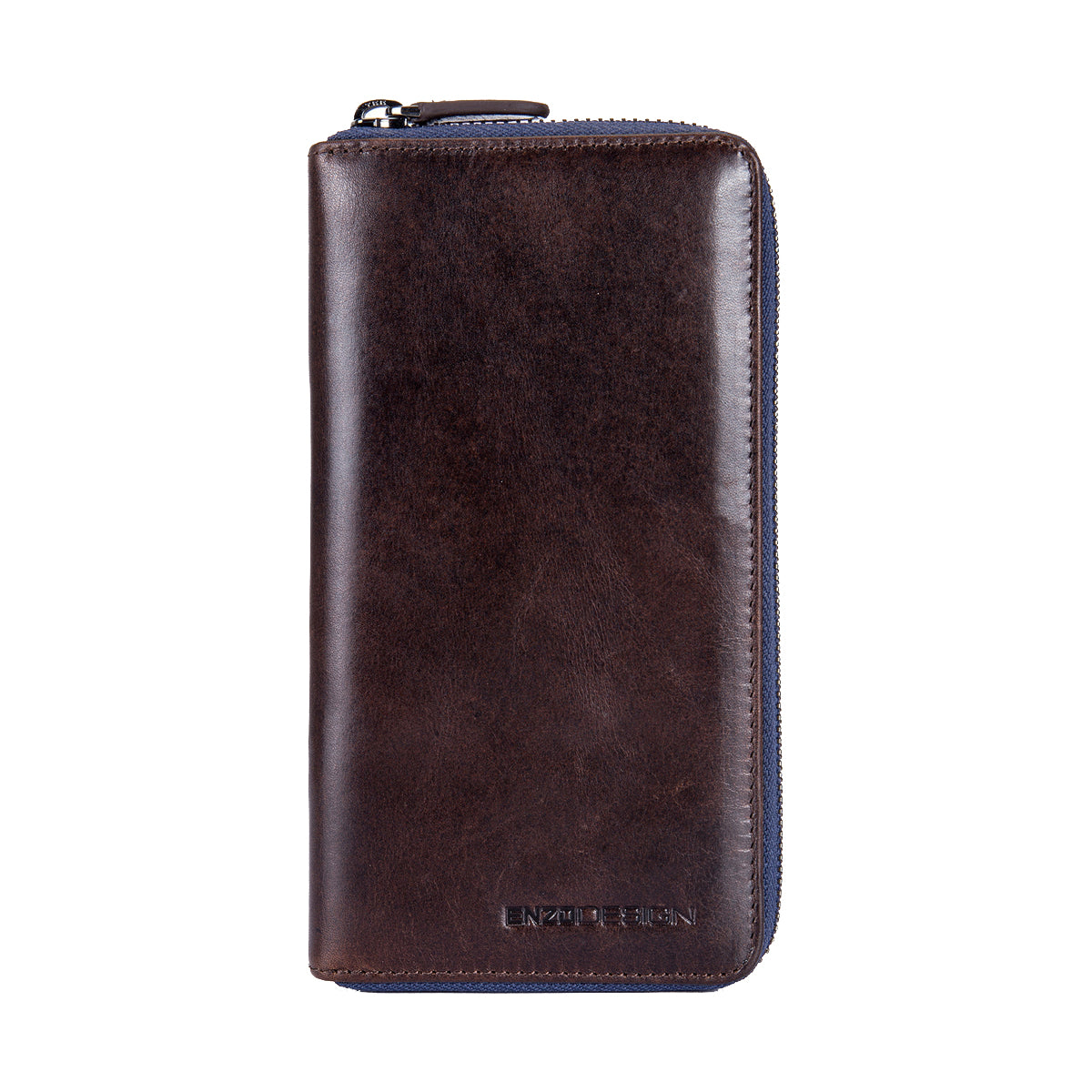 EnzoDesign Brown Leather Zip Around Wallet