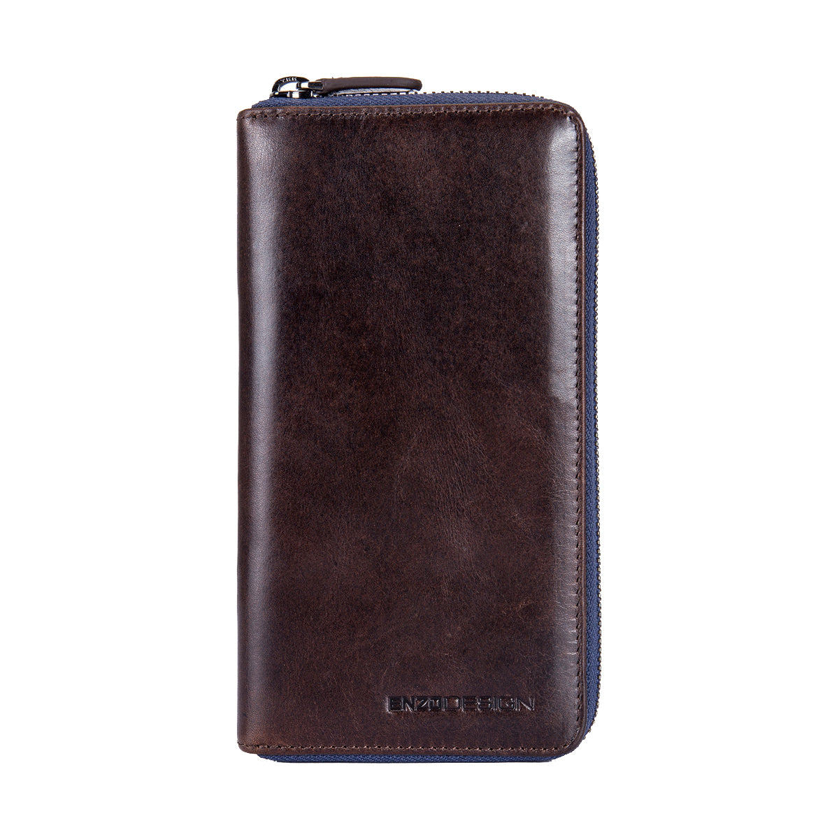 EnzoDesign Brown Leather Zip Around Wallet 