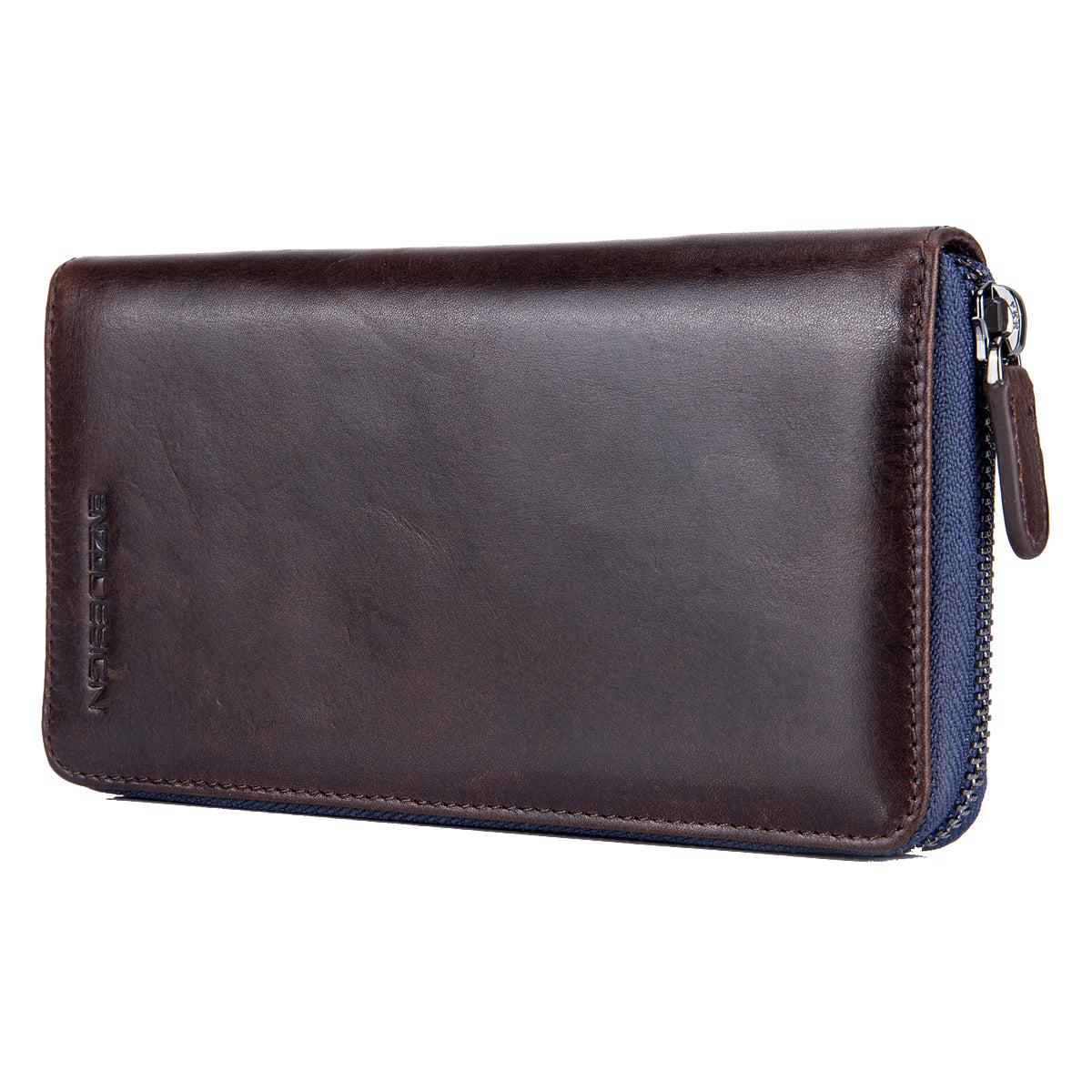 EnzoDesign Brown Leather Zip Around Wallet