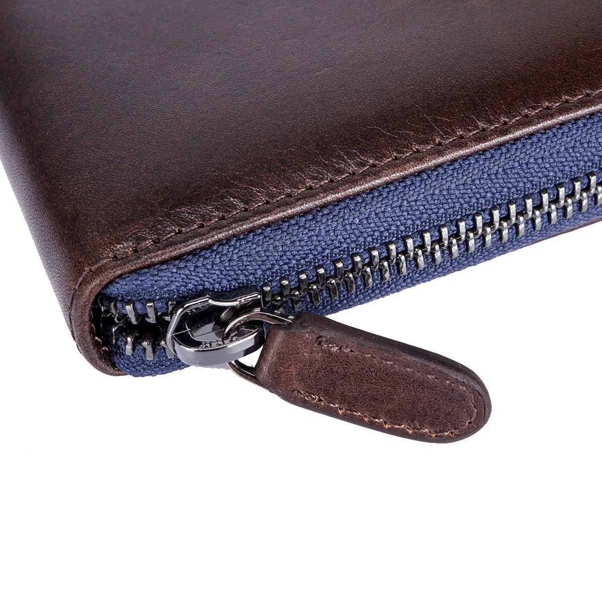 EnzoDesign Brown Leather Zip Around Wallet