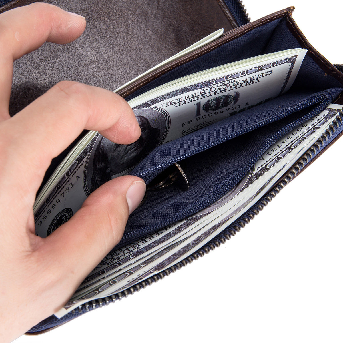 EnzoDesign Brown Leather Zip Around Wallet