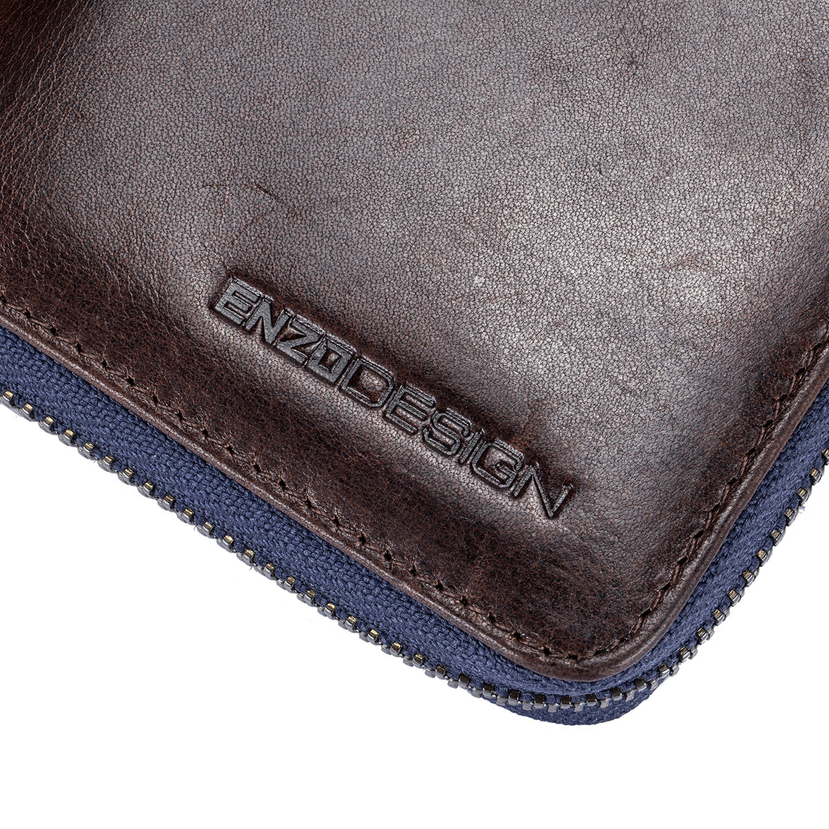 EnzoDesign Brown Leather Zip Around Wallet