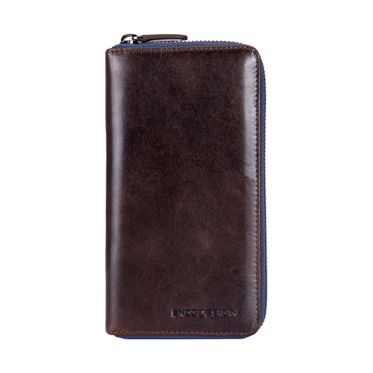 EnzoDesign Brown Leather Zip Around Wallet 