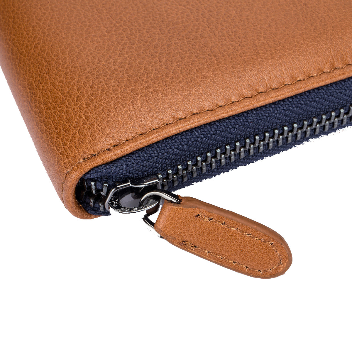 Tan Leather Zip Around Wallet